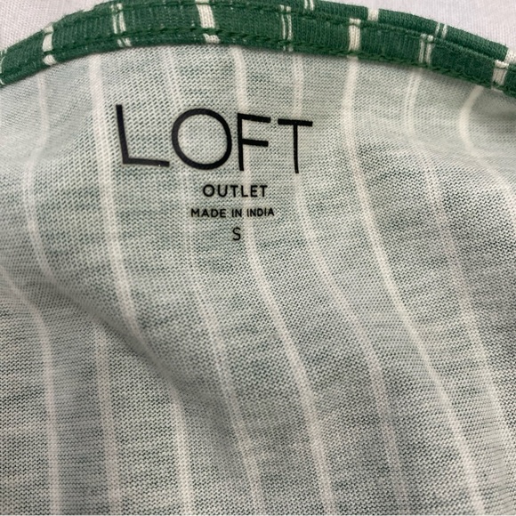 LOFT  Faux Wrapped Striped V-Neckline Short Sleeve Wrap Blouse Small Green White - Picture 5 of 7